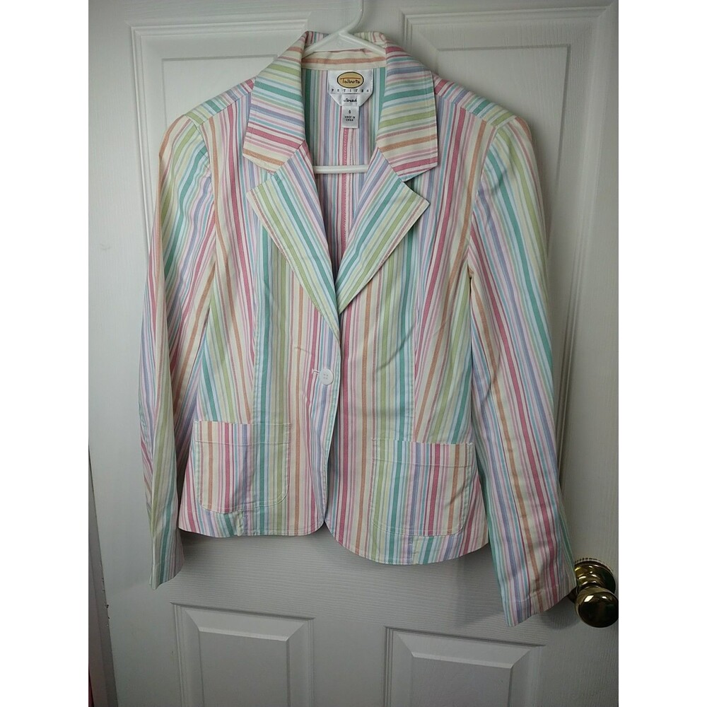 Talbots Woman 6P Candy Striped Blazer One Button Long Sleeve Professional office